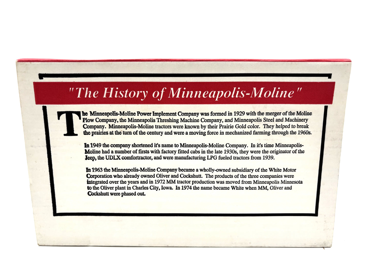 1/16 Minneapolis-Moline ''U'' Wide Front
