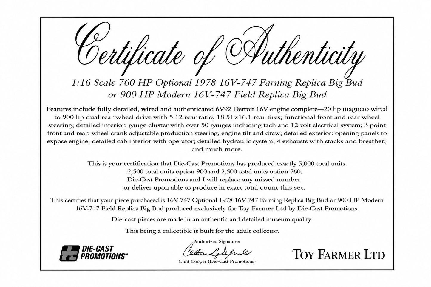 1/16 Big Bud 16V - 747 900HP Field Version