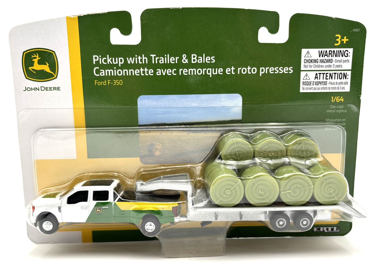 1/64 John Deere Ford pickup with bales and trailer set