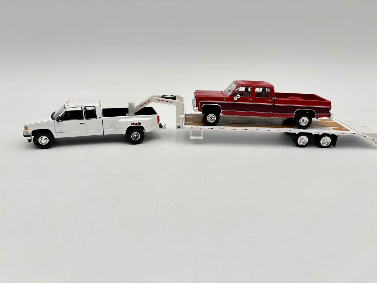 1/64 Chevrolet 3500 Dually w/Flatbed Trailer (White)