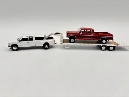 1/64 Chevrolet 3500 Dually w/Flatbed Trailer (White)