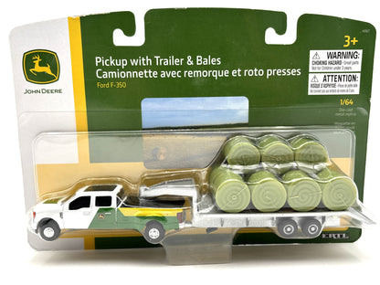 1/64 John Deere Ford pickup with bales and trailer set